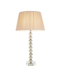 Freya Oyster Fabric Shade Table Lamp With Adelie Grey Green Glass Base