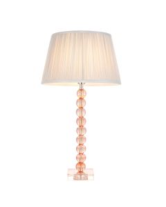 Freya Silver Fabric Shade Table Lamp With Adelie Blush Tinted Glass Base