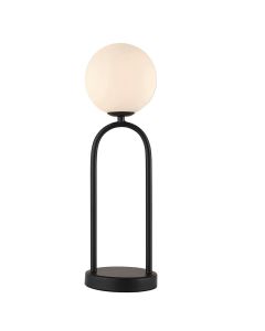 Motif Matt Opal Sphere Glass Shade Table Lamp In Matt Black