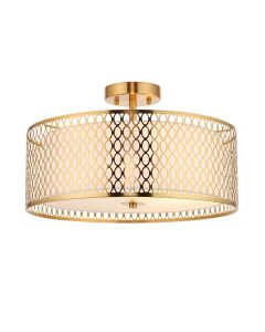 Cordero 3 Lights Flush Ceiling Light In Gold Plated Effect Geometric Fretwork