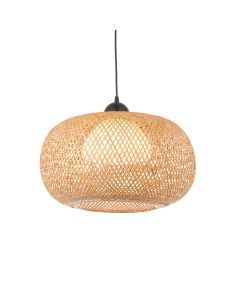 Bali Oval Natural Bamboo Woven Shade Pendant Light With White Inner Diffuser