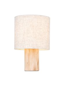 Durban Natural Linen Cylinder Shade Table Lamp With Natural Wooden Base