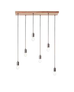 Stellan 6 Lights Linear Pendant Light In Anthracite With Oak Plywood Ceiling Plate