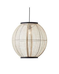 Zaire Large Natural Linen Fabric And Bamboo Shade Pendant Light In Matt Black