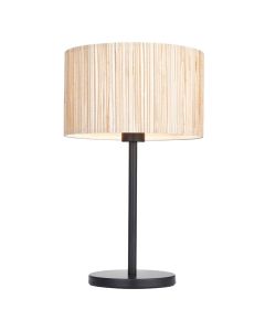 Longshore Natural Seagrass Drum Shade Semi Flush Table Lamp In Matt Black