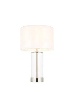Lessina Small Vintage White Fabric Drum Shade Touch Table Lamp In Bright Nickel