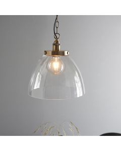 Hansen Clear Glass Shade Grand Ceiling Pendant Light In Antique Brass