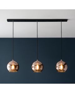 Boli Copper Mirrored Glass Shades 3 Lights Linear Pendant Light In Matt Black