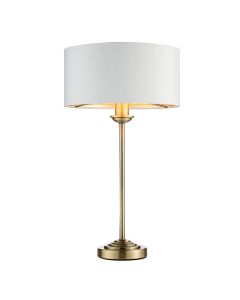 Highclere Vintage White Linen Shade Table Lamp In Antique Brass