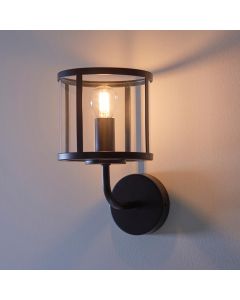 Hopton Clear Glass Shade Wall Light In Matt Black