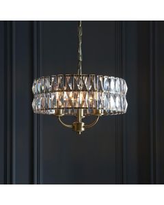 Clifton Clear Cut Faceted Glass 3 Lights Ceiling Pendant Light In Antique Brass
