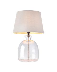 Cici Grey Linen Mix Fabric Shade Table Lamp With Lyra Textured Clear Glass Base