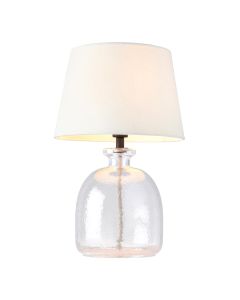 Cici Ivory Linen Mix Fabric Shade Table Lamp With Lyra Textured Clear Glass Base