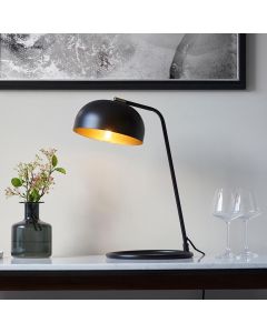 Brair Metal Table Lamp In Matt Black With Antique Brass Plated Details