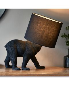 Barack Black Fabric Shade Bear Table Lamp In Matt Black