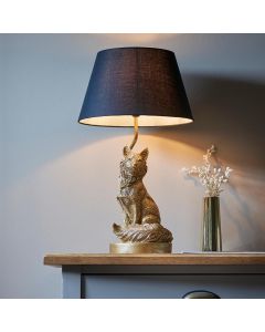 Fox Black Tapered Fabric Shade Table Lamp In Vintage Gold