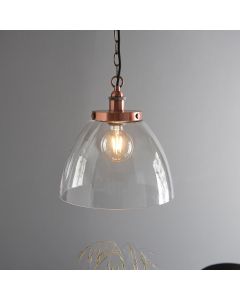 Hansen Clear Glass Shade Grand Ceiling Pendant Light In Aged Copper