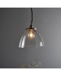 Hansen Clear Glass Shade Grand Ceiling Pendant Light In Brushed Silver