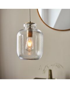 Lyra Clear Textured Glass Shade Ceiling Pendant Light In Antique Brass