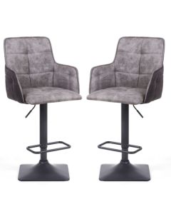 Orion Light Grey Suede Effect Bar Stools In Pair