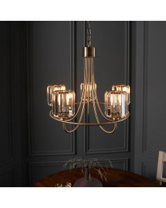 Berenice Clear Cut Glass Shades 5 Lights Semi Flush Ceiling Light In Antique Brass