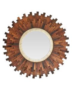 Sunburst Design Wall Bedroom Mirror In Natural Dark Frame