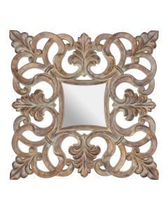 Sena Wall Bedroom Mirror In Antique Wood Intricate Design Frame