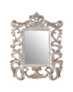 Actin Fleur-De-Lis Wall Bedroom Mirror In Antique Grey Wooden Frame