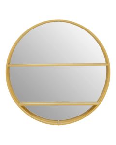 Avento Shelved Wall Mirror In Gold Iron Frame