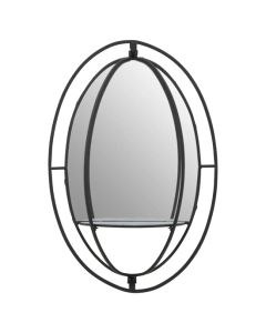 Avento Oval Shelved Wall Mirror In Black Iron Frame