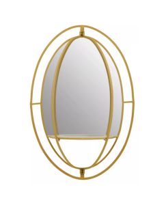 Avento Oval Shelved Wall Mirror In Gold Iron Frame