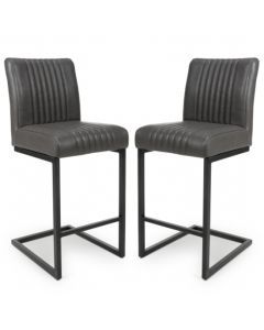 Archer Cantilever Grey Leather Effect Bar Chairs In Pair