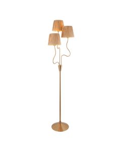 Wriggle 3 Lights Raffia Shade Floor Lamp In Brushed Aged Brass