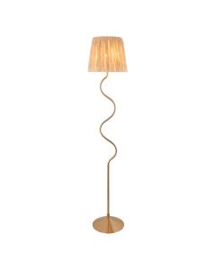 Wriggle Raffia Shade Floor Lamp In Brushed Aged Brass