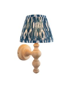 Bibury And Ikat 20cm Marlin Blue Fabric Shade Wall Light In Natural Ash