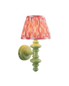 Carnaby And Ikat 20cm Coral Pink Shade Wall Light With Satin Cotswold Green Base