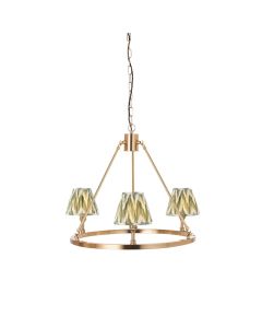 Chester And Zigzag 3 Lights 16cm Cotswold Green Shade Ceiling Light In Aged Brass