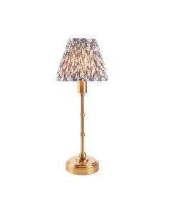 Burley Rechargeable And Leaf 16cm Pearl Grey Shade Table Lamp In Brushed Aged Brass