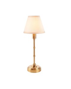 Burley Rechargeable And Ivy 16cm Vintage White Shade Table Lamp In Brushed Aged Brass
