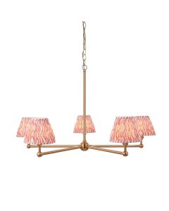 Santiago And Ripple 5 Lights 16cm Coral Pink Shade Ceiling Pendant Light In Brushed Aged Brass