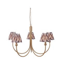 Santiago And Zigzag 5 Lights 16cm Pearl Grey Shade Curved Ceiling Pendant Light In Brushed Aged Brass