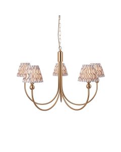 Santiago And Ripple 5 Lights 16cm Pearl Grey Shade Curved Ceiling Pendant Light In Brushed Aged Brass