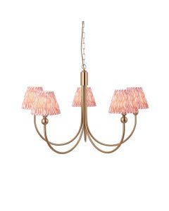 Santiago And Ripple 5 Lights 16cm Coral Pink Shade Curved Ceiling Pendant Light In Brushed Aged Brass