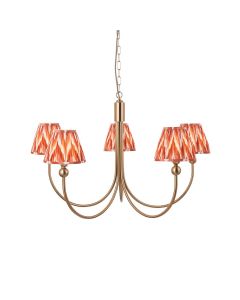 Santiago And Zigzag 5 Lights 16cm Apricot Orange Shade Curved Ceiling Pendant Light In Brushed Aged Brass