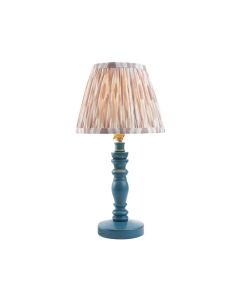Bibury And Ikat 20cm Neutral Fabric Shade Table Lamp In Satin Marlin Blue
