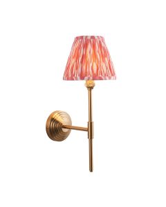 Obelisk T Bar And Ikat 16cm Coral Pink Shade Wall Light In Brushed Aged Brass