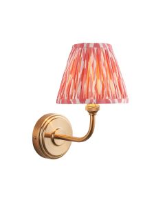 Step Arc And Ikat 16cm Coral Pink Shade Wall Light In Brushed Aged Brass