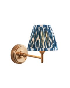 Step Fold And Ikat 16cm Marlin Blue Shade Wall Light In Brushed Aged Brass