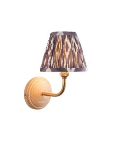 Wood Arc And Ikat 16cm Pearl Grey Shade Wall Light In Brushed Aged Brass