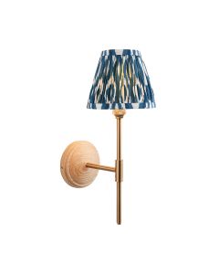 Wood T Bar And Ikat 16cm Marlin Blue Shade Wall Light In Brushed Aged Brass